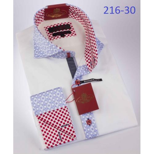 Axxess White / Red - Blue Polka Dot Modern Fit Cotton Dress Shirt 216-30